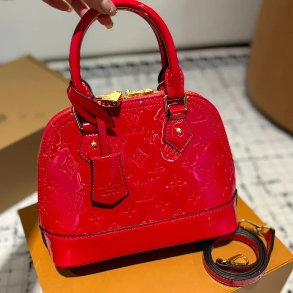 Louis Vuitton Alma Bb Monogram Vernis Leather Red 23Cm, Designer Handbags, Womens Purse, luxury bags
