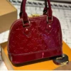 334-2-6df6b72dca8a.webp Louis Vuitton Alma Bb Monogram Vernis Leather Dark Red 23Cm, Designer Handbags, Womens Purse, luxury bags