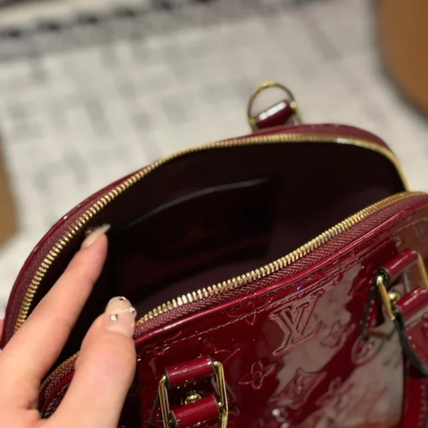 339-1-2bf1e354750f.webp Louis Vuitton Alma Bb Monogram Vernis Leather Dark Red 23Cm, Designer Handbags, Womens Purse, luxury bags