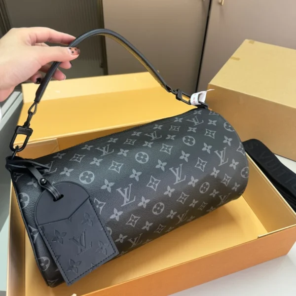 Louis Vuitton Soft Polochon Monogram Macassar Canvas Black 34Cm M46796, Designer Handbags, Womens Purse, luxury bags