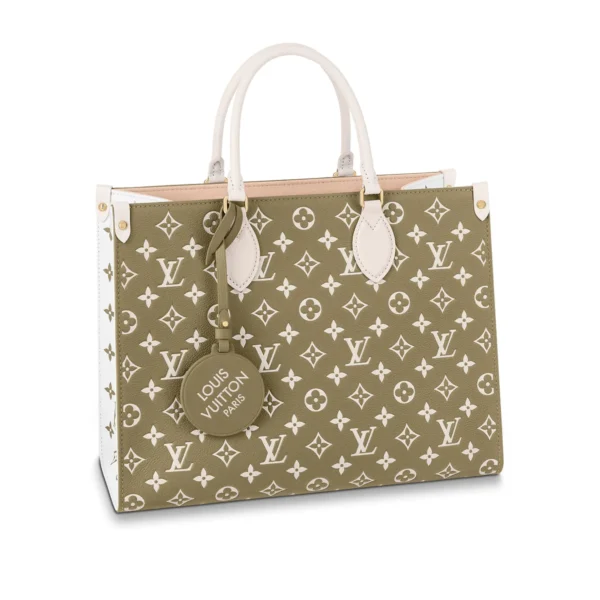 Louis Vuitton Onthego MM Tote Monogram Empreinte ‘Kaki Beige’ 35cm, Designer Handbags, Womens Purse, luxury bags