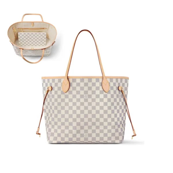 Louis Vuitton Neverfull MM Tote Bag Damier Azur Canvas Beige 31cm N40604, Designer Handbags, Womens Purse, luxury bags