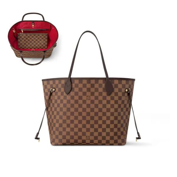 Louis Vuitton Neverfull MM Tote Bag Damier Ebene Cerise Red 31cm N40599, Designer Handbags, Womens Purse, luxury bags