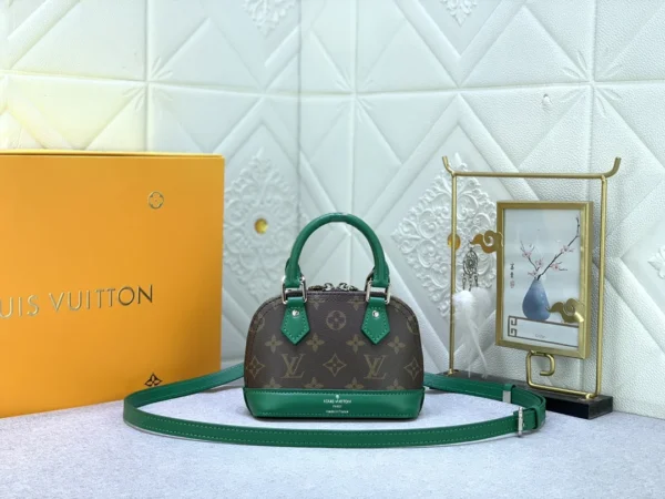 LVAG1-df0a31376b85.webp Louis Vuitton Mini Alma Monogram Canvas Mix With Green 18Cm M83204, Designer Handbags, Womens Purse, luxury bags