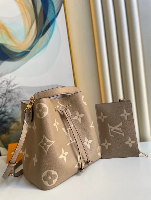 Louis Vuitton Nono Mm Bicolor Monogram Empreinte Leather Women Handbags Dove/Cream 26cm/ 10.2in, Designer Handbags, Womens Purse, luxury bags