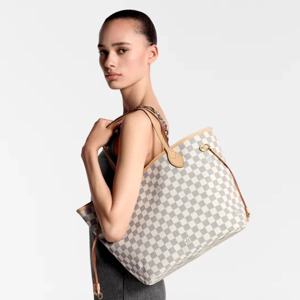 Louis Vuitton Neverfull MM Tote Bag Damier Azur Canvas Rose Ballerine 31cm N40603, Designer Handbags, Womens Purse, luxury bags