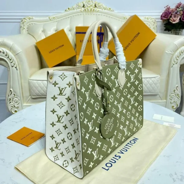 Louis Vuitton Onthego MM Tote Monogram Empreinte ‘Kaki Beige’ 35cm, Designer Handbags, Womens Purse, luxury bags