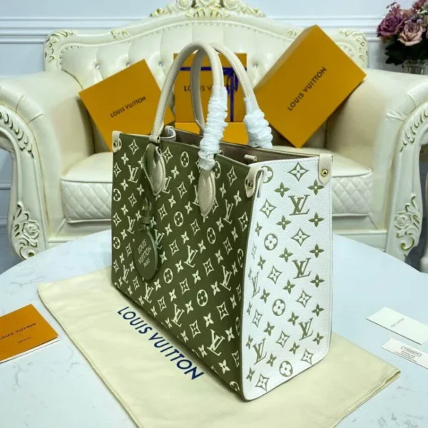 Louis Vuitton Onthego MM Tote Monogram Empreinte ‘Kaki Beige’ 35cm, Designer Handbags, Womens Purse, luxury bags