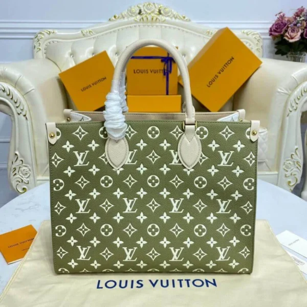 Louis Vuitton Onthego MM Tote Monogram Empreinte ‘Kaki Beige’ 35cm, Designer Handbags, Womens Purse, luxury bags